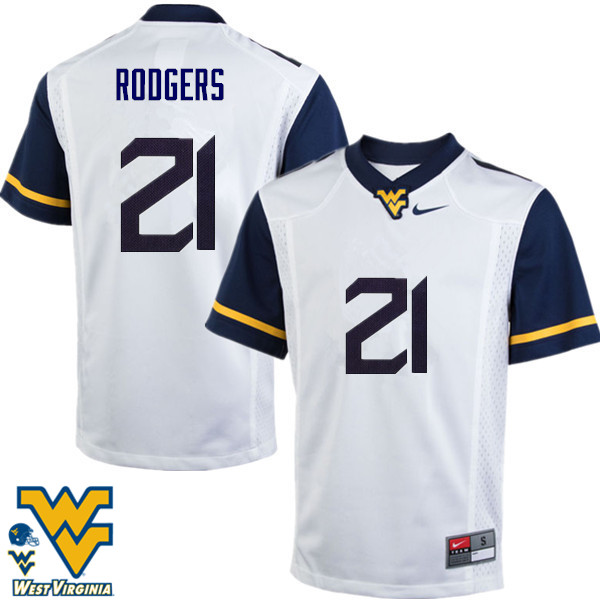 Men #21 Ira Errett Rodgers West Virginia Mountaineers College Football Jerseys-White